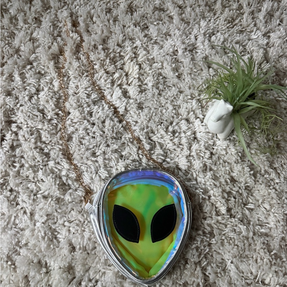 Iridescent Alien Face Crossbody transparent, see-through festival, safe rave Bag - Picture 4 of 6